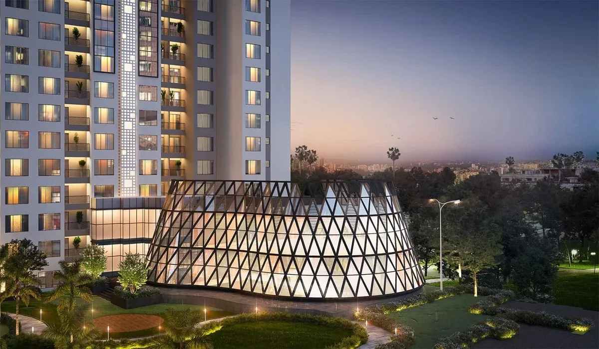 DLF Arbour Senior Living - towers and clubhouse at dusk