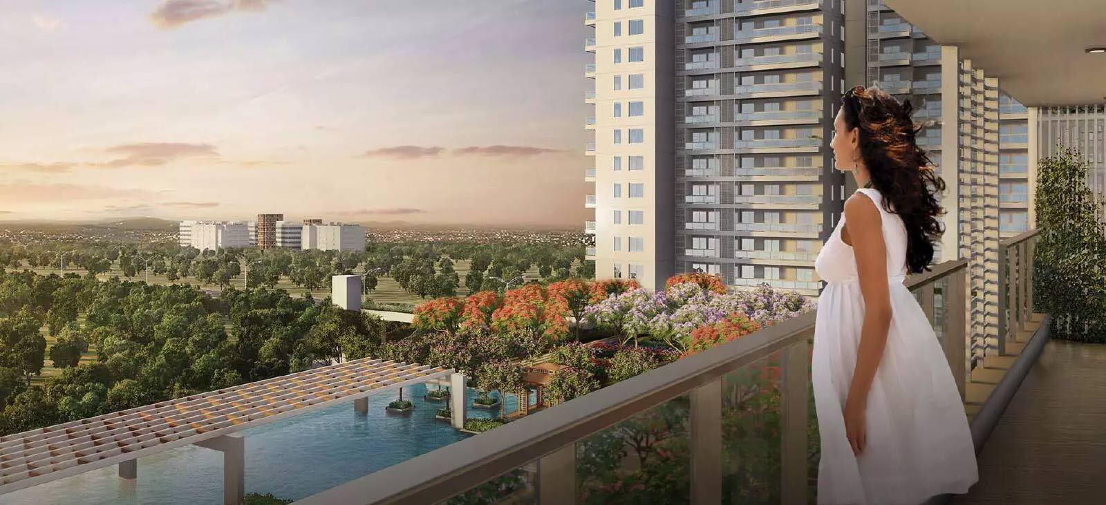 Balcony view overlooking green surroundings at DLF Arbour Senior Living