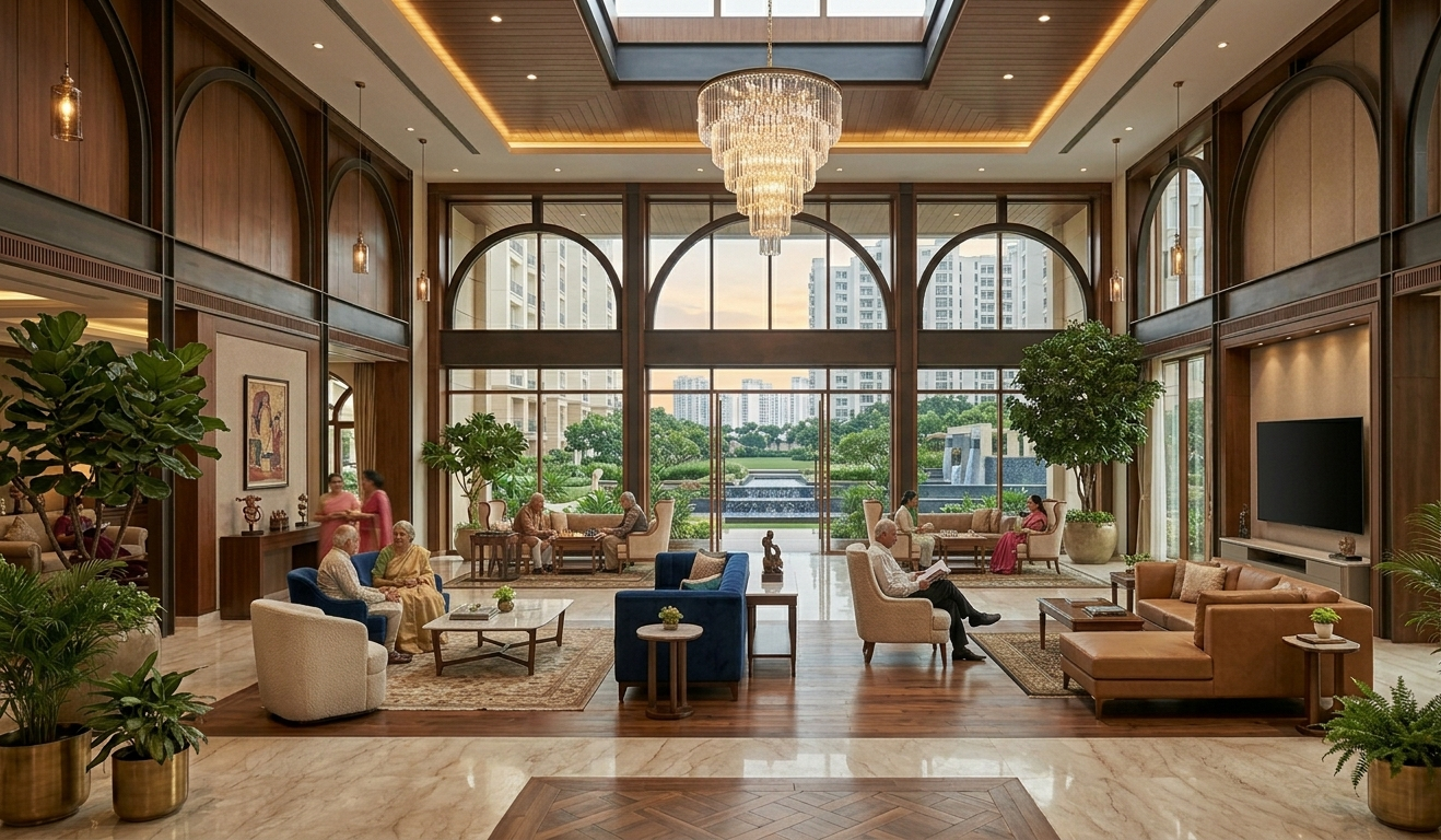 Residents at the DLF Arbour Senior Living clubhouse lounge